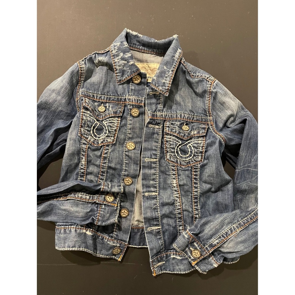 Big Star Denim Jacket Women Size S Cropped Distressed Blue Jean Trucker